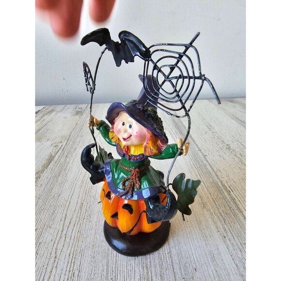 Witch spider web figurine statue decor Halloween pumpkin jack o'lantern bat shab - Picture 2 of 8